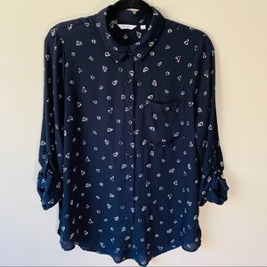 Hearts and Circles Button Down Shirt Navy Blue
